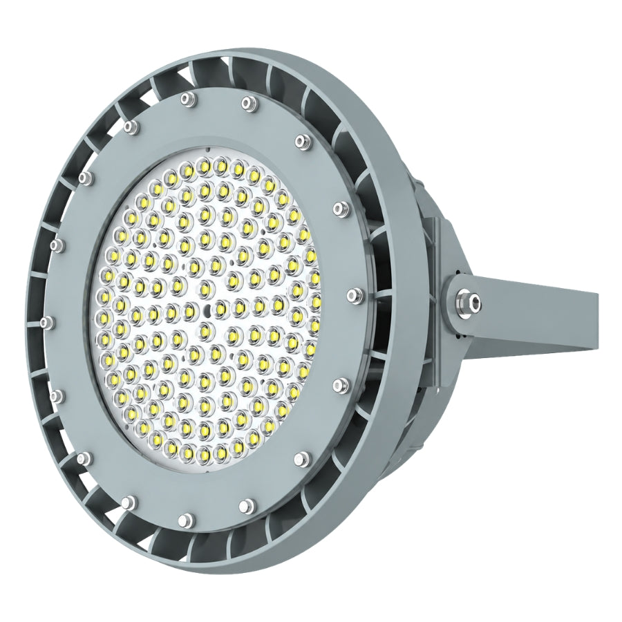 150W LED Explosion Proof Round Light, Class I Division 2, 19,500 Lumens, 5000K, 120-277V AC, 0-10V Dimmable, 120° Beam, Copper-Free Aluminum Housing, Tempered Glass Lens, IP66, Hazardous Location Lighting Fixture