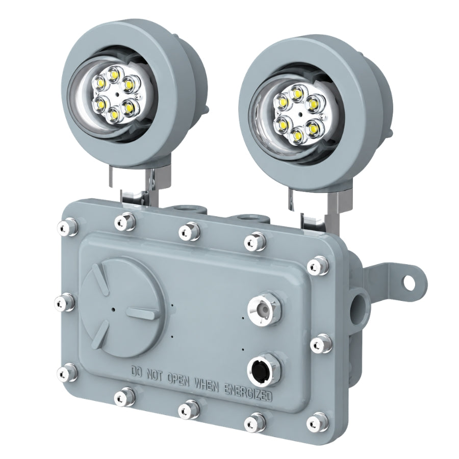 10W Explosion Proof Emergency Light, C1D1/C1D2 Hazardous Location, Dual Adjustable Heads, 3-Hour (180-Minute) Emergency Backup, 120-277V AC, 3000K-6500K, 90°/120° Beam, Wall Mount, UL 844 & UL 924, IP66, UL Listed, 5-Year Warranty