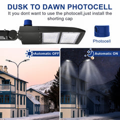 200W/240W/300W Selectable LED Parking Lot Light with Photocell, Up to 39,000 Lumens, 130 LM/W, 1,000W Metal Halide Equivalent, 100-277V, 0-10V Dimmable, Bronze Shoebox Area Light, Slipfitter/Arm Mount/Yoke Bracket, UL Listed