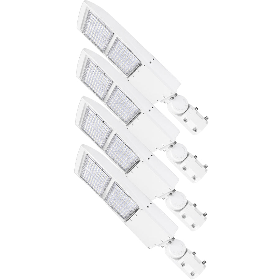 300W LED Parking Lot Light, 42,000 Lumens, 5000K Daylight, Type III/Type V Distribution, 277-480V, 1,000W Metal Halide Equivalent, Photocell Ready, 0-10V Dimmable, IP65 Waterproof, White Housing, UL & DLC Certified, 5-Year Warranty