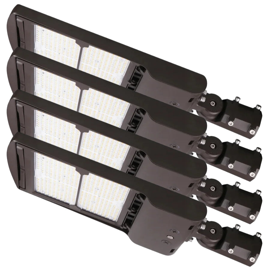200W/240W/300W Selectable LED Parking Lot Light, Up to 45,000 Lumens, 3000K/4000K/5000K CCT Selectable, Type III Distribution, 120-277V, 1,000W Metal Halide Equivalent, 0-10V Dimmable, IP65 Waterproof, Bronze Housing, UL & DLC Certified, 5-Year Warranty
