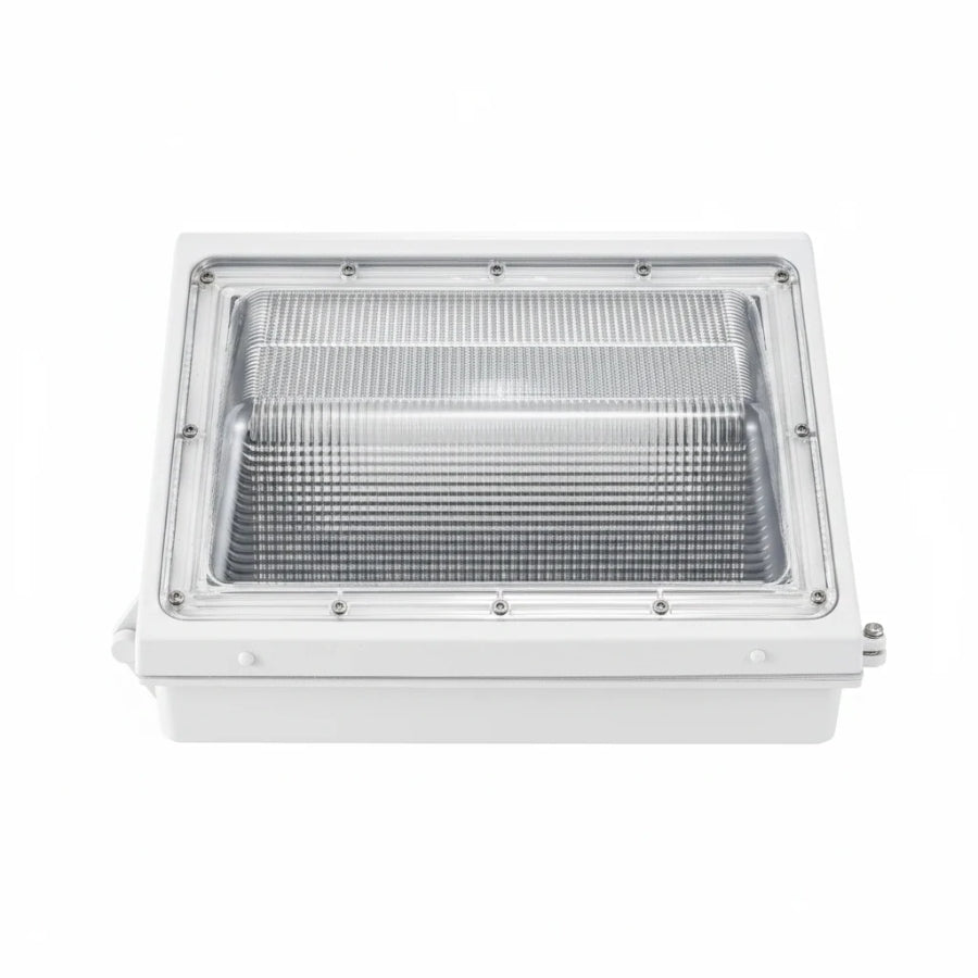 White LED Wall Pack Light, 3-Wattage Selectable (60W/80W/100W), Up to 15,600 Lumens, Up to 400W Metal Halide Equivalent, 3000K/4000K/5000K CCT Selectable, Built-In Dusk-to-Dawn Photocell, 120-277V, DLC Premium, 5-Year Warranty