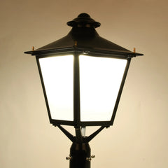 80W/100W/120W 3CCT Selectable Lantern Post Top LED Light, 3000K/4000K/5000K, 120 LM/W, 120-277V AC, 0-10V Dimming, 120° Beam Angle, UL/cUL & DLC Listed, IP65, Black Die-Cast Aluminum Housing, Slip-Fit Mount, 5-Year Warranty