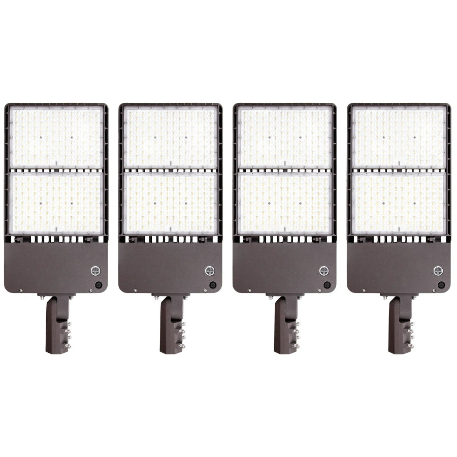 500W Max LED Shoebox Parking Lot Light, Up to 80,000 Lumens, 160 LM/W, 3000K/4000K/5000K CCT Selectable, Type III Distribution, 100-277V, 0-10V Dimmable, 1500W Metal Halide Equivalent, Bronze Housing, Slipfitter Mount, IP65, UL & DLC Certified