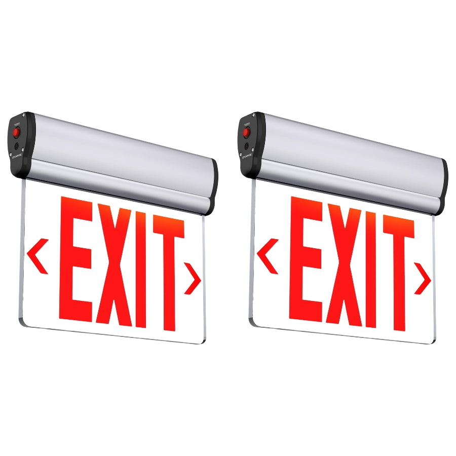 Edge-Lit LED Exit Sign with Emergency Battery Backup, Single-Face Red, Hardwired 120-277V AC, 120-Minute Emergency Runtime, Wall/Ceiling/Side Mount, Commercial Emergency Exit Lighting