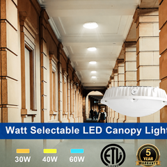 V3 Oval LED Parking Garage Light, 30W/40W/60W Selectable, Up to 9,000 Lumens, 3CCT 3000K/4000K/5000K, Motion Sensor Ready, DLC Premium, 120-277V AC, Commercial LED Garage Ceiling Light, 5-Year Warranty