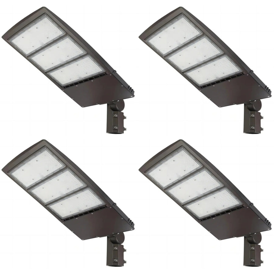 450W LED Shoebox Parking Lot Light, 58,500 Lumens, 1,500W Metal Halide Equivalent, 3000K/4000K/5000K CCT Selectable, Type III Distribution, 100-277V AC, 0-10V Dimmable, Bronze Housing, Slipfitter Mount, IP65, UL & DLC Certified