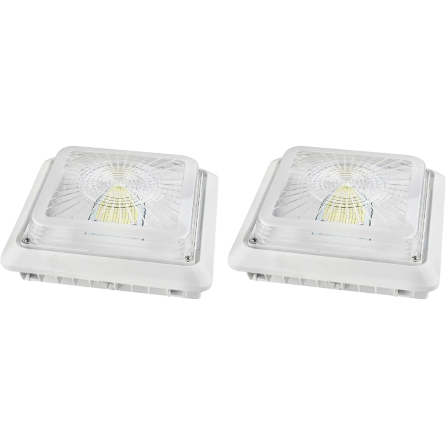 LED Under Canopy Light, 30W/40W/55W Selectable, Up to 7,150 Lumens, 3CCT, 120-277V AC, DLC Premium, IP65 Rated, Commercial Outdoor Ceiling Fixture for Gas Stations, Parking Garages & Soffits, 5-Year Warranty