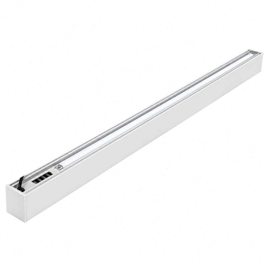 20W/30W/40W/50W/60W 4FT LED Architectural Linear Light, Up to 7,800 Lumens, 130 LM/W, 3000K/3500K/4000K/5000K/6500K Selectable, 120-277V AC, 0-10V Dimmable, 120° Beam, Seamless Linkable, Pendant/Surface Mount, White