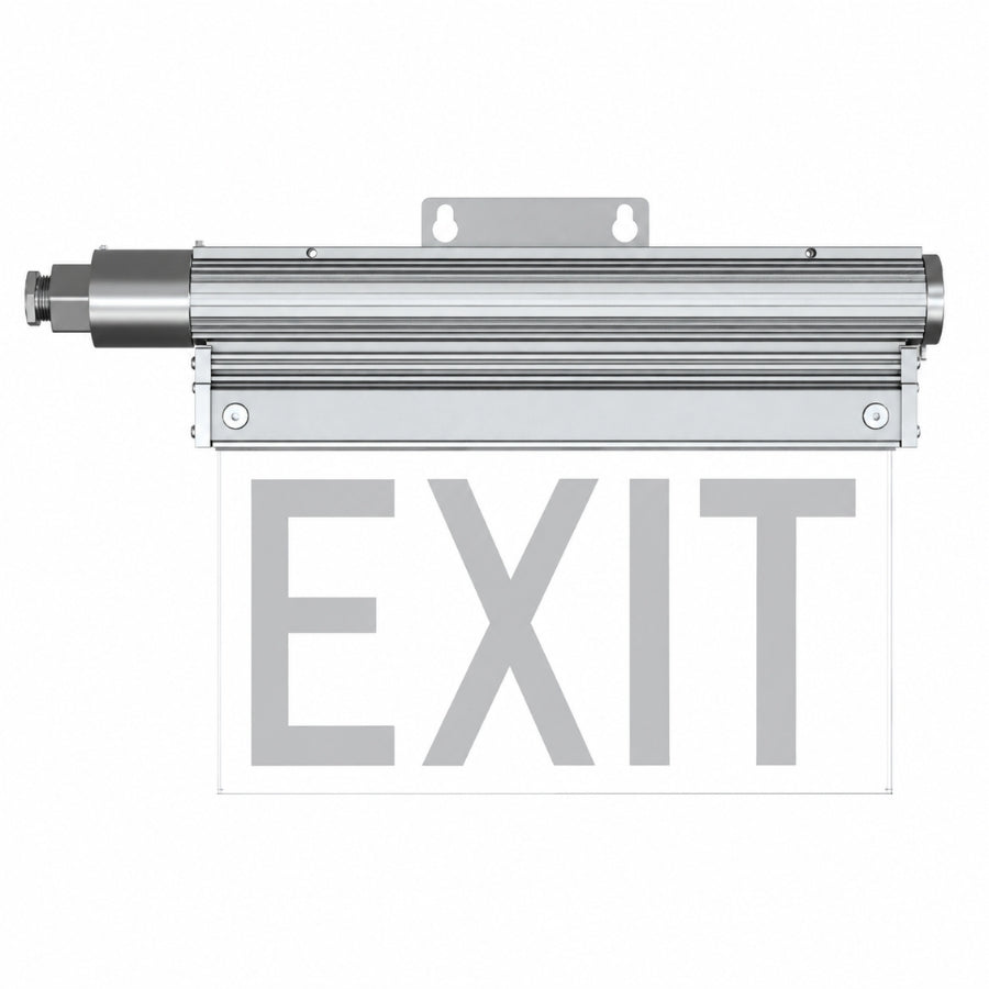 5W Explosion Proof LED Exit Sign, C1D2 Hazardous Location, 3-Hour (180-Minute) Emergency Backup, 120-277V AC, 180° Beam, Red/Green LED, UL 844, UL 924 & UL Listed, IP66, Wall Mount