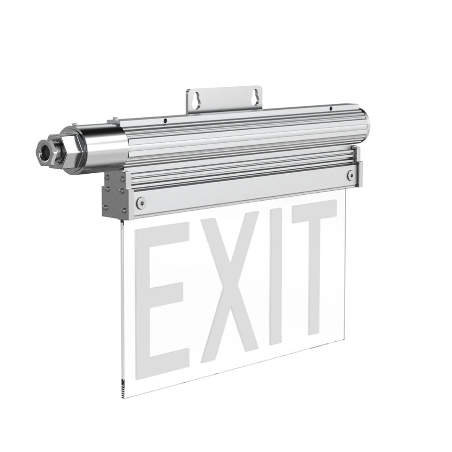 5W Explosion Proof LED Exit Sign, C1D2 Hazardous Location, 3-Hour (180-Minute) Emergency Backup, 120-277V AC, 180° Beam, Red/Green LED, UL 844, UL 924 & UL Listed, IP66, Wall Mount