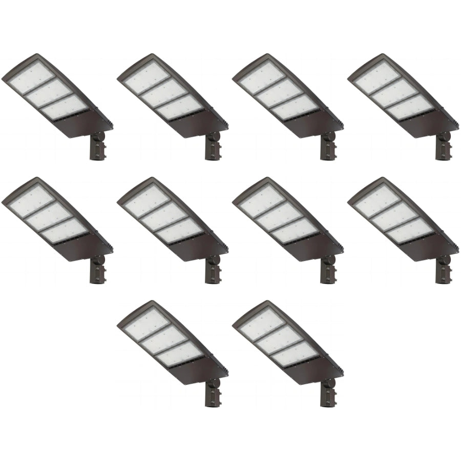 450W LED Shoebox Parking Lot Light, 58,500 Lumens, 1,500W Metal Halide Equivalent, 3000K/4000K/5000K CCT Selectable, Type III Distribution, 100-277V AC, 0-10V Dimmable, Bronze Housing, Slipfitter Mount, IP65, UL & DLC Certified