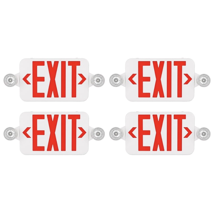 Red LED Exit Sign with Emergency Lights & Battery Backup, 120-277V AC, Wall/Ceiling Mount, Dual Adjustable LED Heads, 90-Minute Emergency Backup, Fire-Resistant Housing, UL 924 Listed, Commercial Emergency Lighting