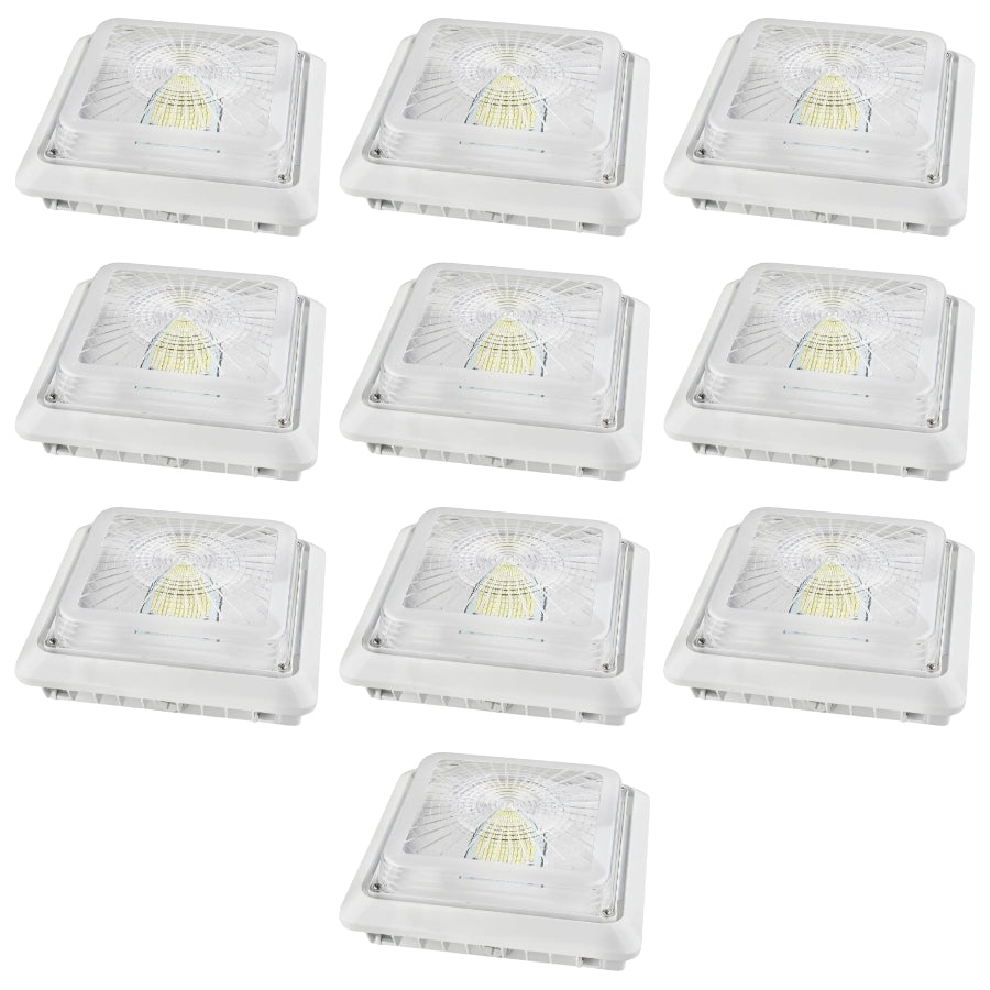LED Under Canopy Light, 30W/40W/55W Selectable, Up to 7,150 Lumens, 3CCT, 120-277V AC, DLC Premium, IP65 Rated, Commercial Outdoor Ceiling Fixture for Gas Stations, Parking Garages & Soffits, 5-Year Warranty