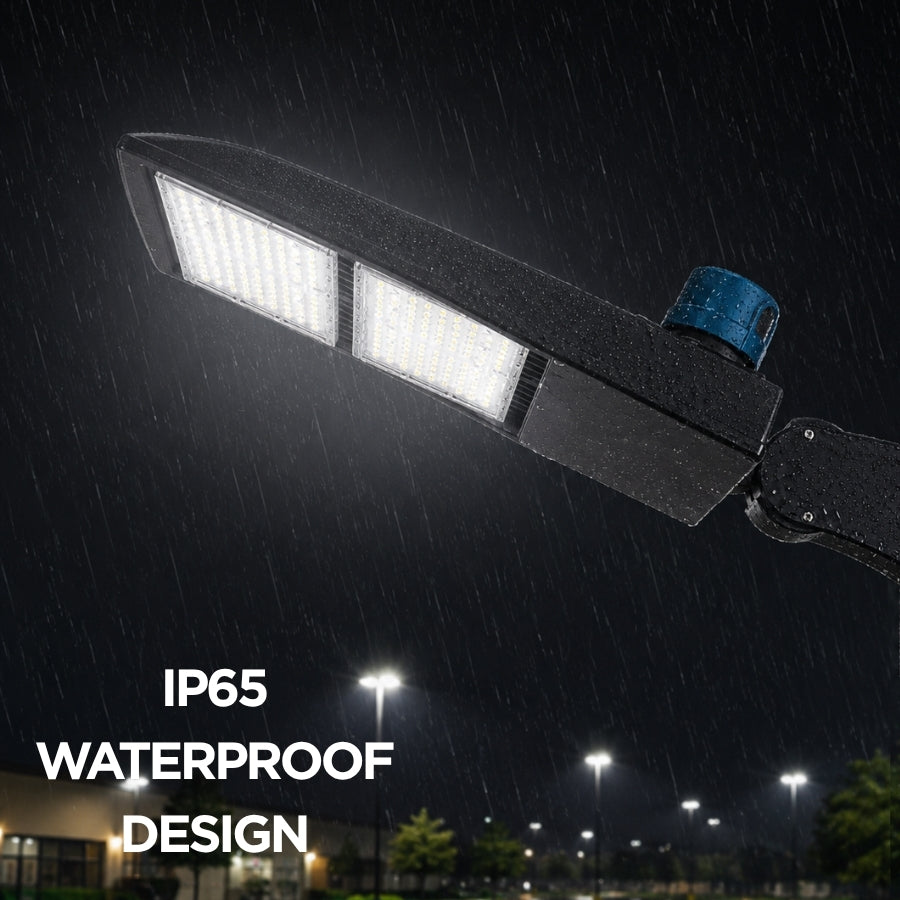 200W/240W/300W Selectable LED Parking Lot Light with Photocell, Up to 39,000 Lumens, 130 LM/W, 1,000W Metal Halide Equivalent, 100-277V, 0-10V Dimmable, Bronze Shoebox Area Light, Slipfitter/Arm Mount/Yoke Bracket, UL Listed