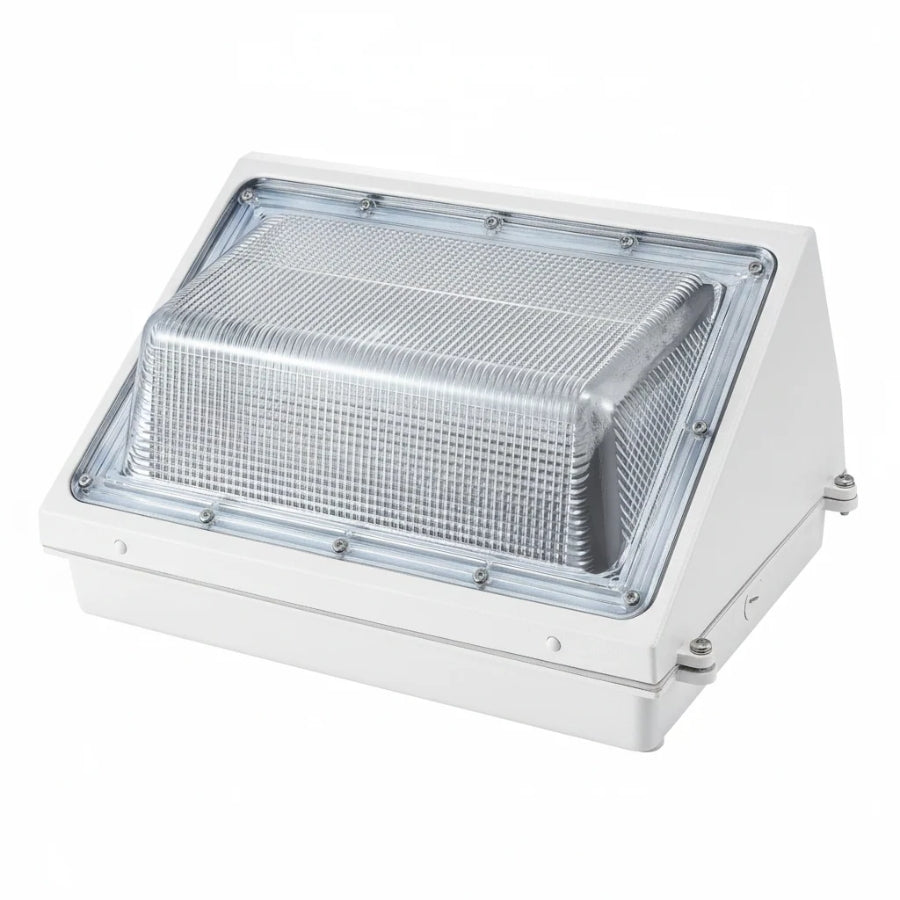 White LED Wall Pack Light, 3-Wattage Selectable (60W/80W/100W), Up to 15,600 Lumens, Up to 400W Metal Halide Equivalent, 3000K/4000K/5000K CCT Selectable, Built-In Dusk-to-Dawn Photocell, 120-277V, DLC Premium, 5-Year Warranty