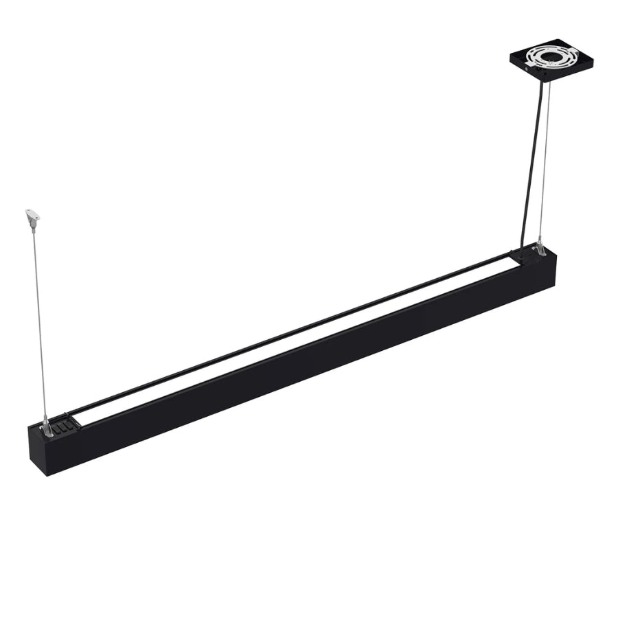 50W 4FT LED Architectural Linear Light, 5,750 Lumens, 115 LM/W, Adjustable Up & Down Lighting, 3CCT 3500K/4000K/5000K, 120-277V, 0-10V Dimmable, Black Fixture, 4FT Hanging Cable, Round Canopy & Power Cable
