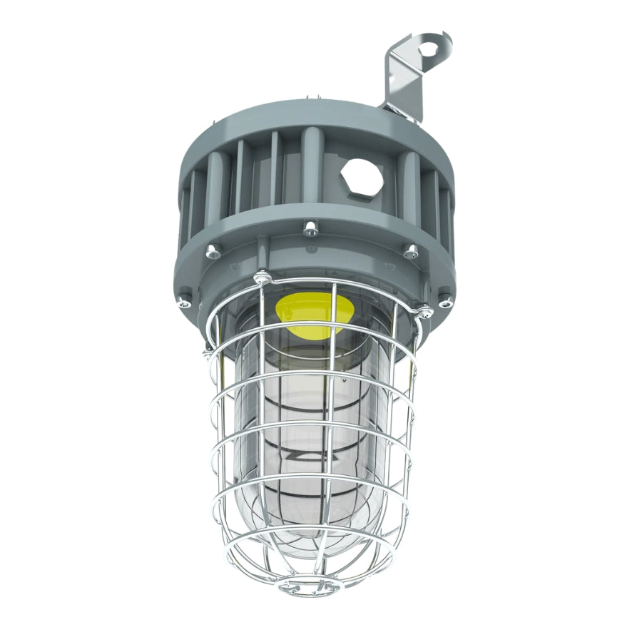 40W LED Explosion Proof Jelly Jar Light, Class I Division 1 & 2 Hazardous Location, 4,400 Lumens, 5000K, 120-277V Dimmable, 120° Beam, Industrial Cage Fixture, Surface Mount