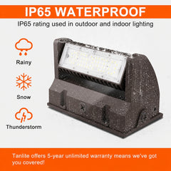 40W Rotatable LED Wall Pack Light, 5,400 Lumens, 200W Metal Halide Equivalent, 350° Adjustable Optics, 120-277V, DLC Premium, 5-Year Warranty