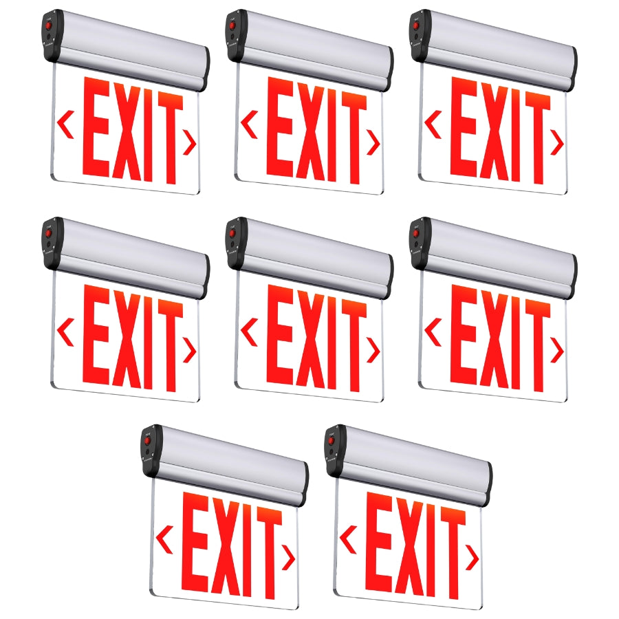 Edge-Lit LED Exit Sign with Emergency Battery Backup, Single-Face Red, Hardwired 120-277V AC, 120-Minute Emergency Runtime, Wall/Ceiling/Side Mount, Commercial Emergency Exit Lighting