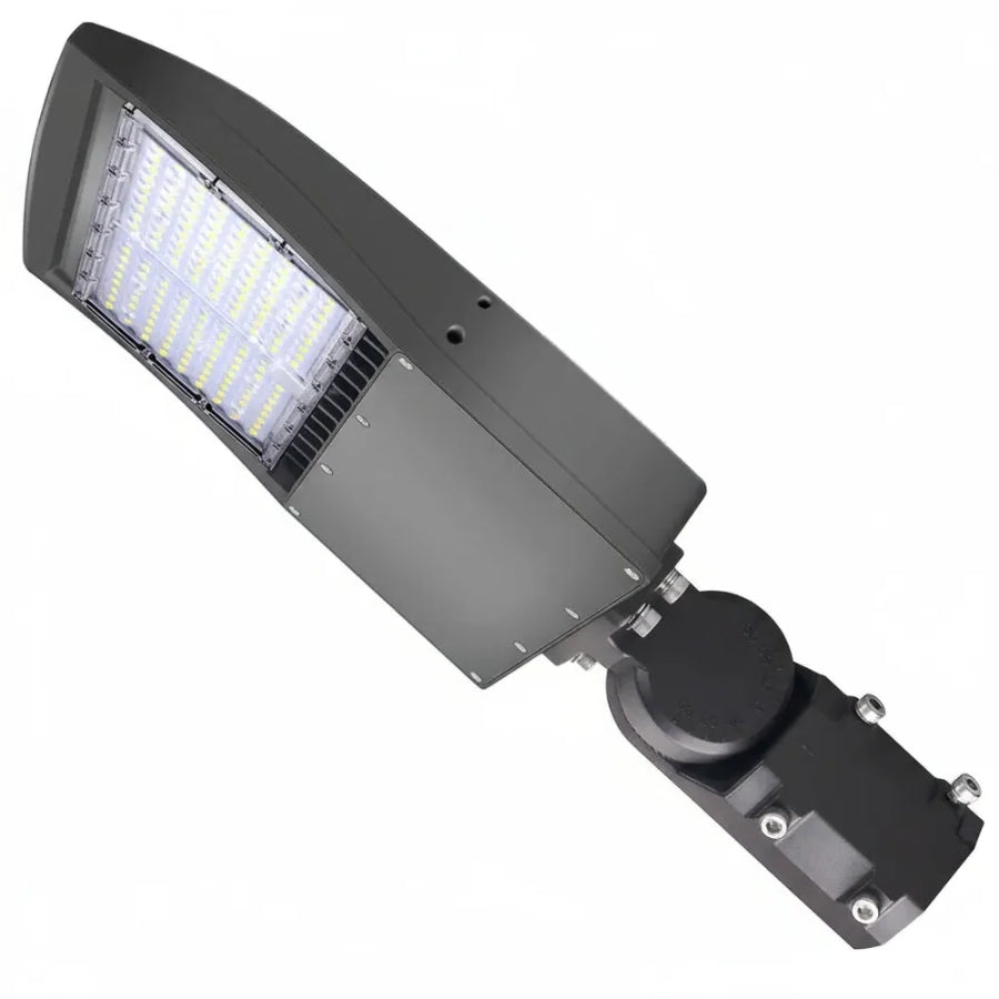 80W/100W/150W Selectable LED Parking Lot Light, Up to 21,000 Lumens, 5000K Daylight, Type III Distribution, 120-277V, 600W Metal Halide Equivalent, 0-10V Dimmable, IP65 Waterproof, Bronze Housing, UL & DLC Certified, 5-Year Warranty