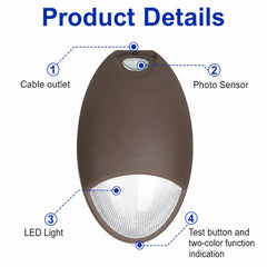 12W LED Security Wall Pack Light, 70W Metal Halide Equivalent, 960 Lumens, 5000K Daylight, 100-277V, Built-In Photocell, Emergency Battery Backup, UL Listed, IP65
