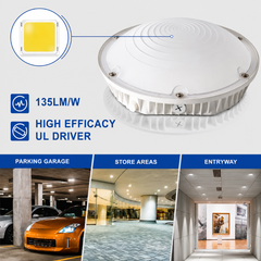 V3 Oval LED Parking Garage Light, 30W/40W/60W Selectable, Up to 9,000 Lumens, 3CCT 3000K/4000K/5000K, Motion Sensor Ready, DLC Premium, 120-277V AC, Commercial LED Garage Ceiling Light, 5-Year Warranty