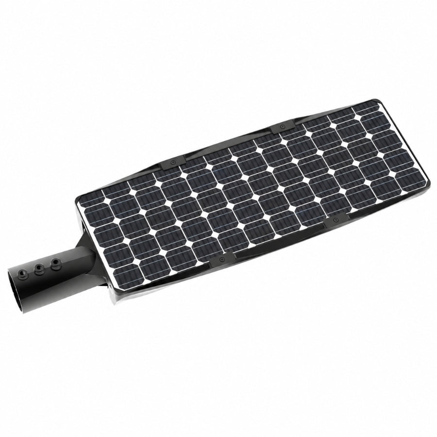 70W Solar LED Street Light, 7200 Lumens, 5700K, 180 LM/W, Integrated 18V Monocrystalline Solar Panel, LiFePO4 Battery, Motion Sensor, Dusk-to-Dawn Light Control, 150°×70° Beam, IP66, Die-Cast Aluminum, 4-7M Mounting Height