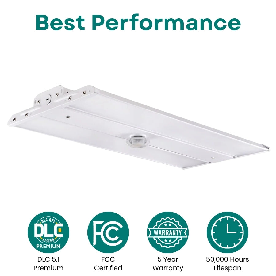 2FT LED Linear High Bay Light, 110W/165W/220W Selectable, 4000K/5000K CCT Tunable, Up to 30,800 Lumens, 140 LM/W, Philips LED Chips, UL Driver, 0-10V Dimmable, 90-277V, Sensor Ready, 700W Metal Halide Equivalent