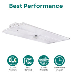 2FT LED Linear High Bay Light, 110W/165W/220W Selectable, 4000K/5000K CCT Tunable, Up to 30,800 Lumens, 140 LM/W, Philips LED Chips, UL Driver, 0-10V Dimmable, 90-277V, Sensor Ready, 700W Metal Halide Equivalent