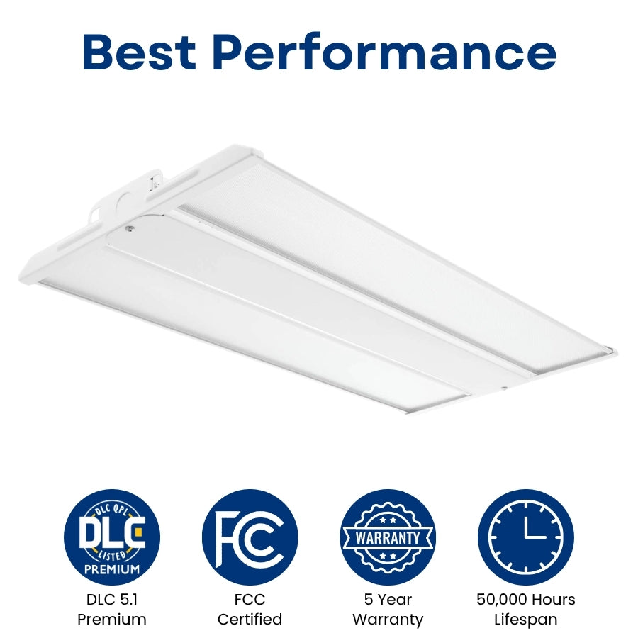 4FT LED Linear High Bay Light, 300W, 42,000 Lumens, 5000K Daylight, Philips LED Chips, UL Driver, 0-10V Dimmable, 90-277V, 50,000-Hour Lifespan, Commercial Warehouse & Industrial Lighting