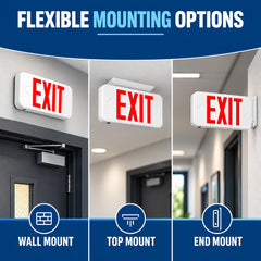 LED Exit Sign with Emergency Battery Backup, Red/Green Letters, Hardwired 120-277V AC, 90-Minute Backup, Double-Face Commercial Exit Light, Wall/Ceiling/Side Mount, UL 924 Listed