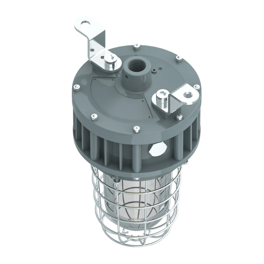 40W LED Explosion Proof Jelly Jar Light, Class I Division 1 & 2 Hazardous Location, 4,400 Lumens, 5000K, 120-277V Dimmable, 120° Beam, Industrial Cage Fixture, Surface Mount