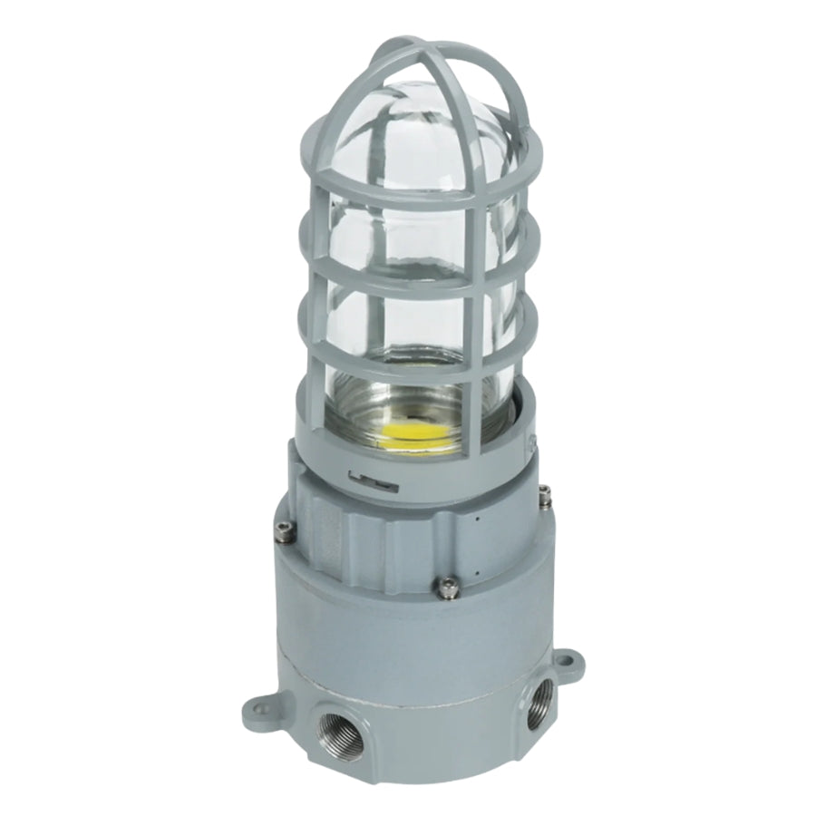 27W LED Explosion Proof Jelly Jar Light, Class I Division 2 Hazardous Location, 2,700 Lumens, 5000K, 120-277V AC, 0-10V Dimmable, Industrial Cage Fixture, Surface Mount
