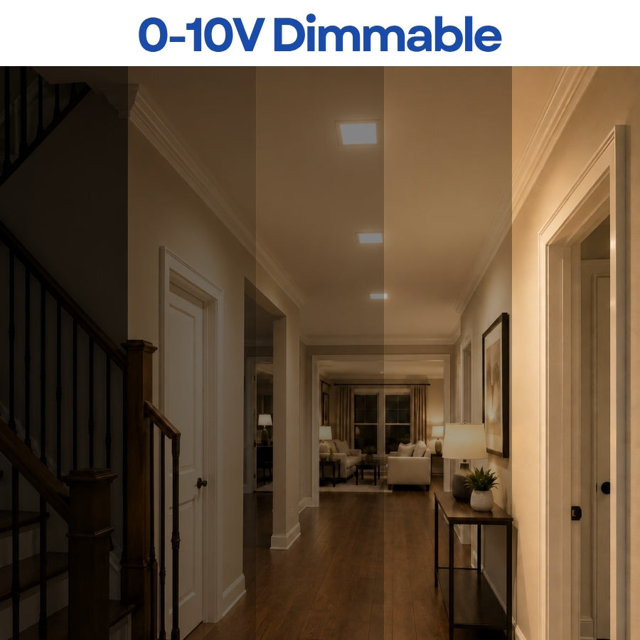 6-Inch Slim Square LED Recessed Downlight, 960 Lumens, 5CCT Selectable 2700K/3000K/3500K/4000K/5000K, Canless IC-Rated Ceiling Light with Junction Box, 12W TRIAC Dimmable Ultra-Thin Wafer Design, 27-36W MH/HPS Equivalent, 120V, 90+ CRI, 5-Year Warranty