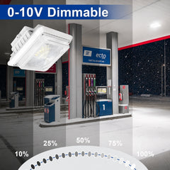 LED Under Canopy Light, 30W/40W/55W Selectable, Up to 7,150 Lumens, 3CCT, 120-277V AC, DLC Premium, IP65 Rated, Commercial Outdoor Ceiling Fixture for Gas Stations, Parking Garages & Soffits, 5-Year Warranty