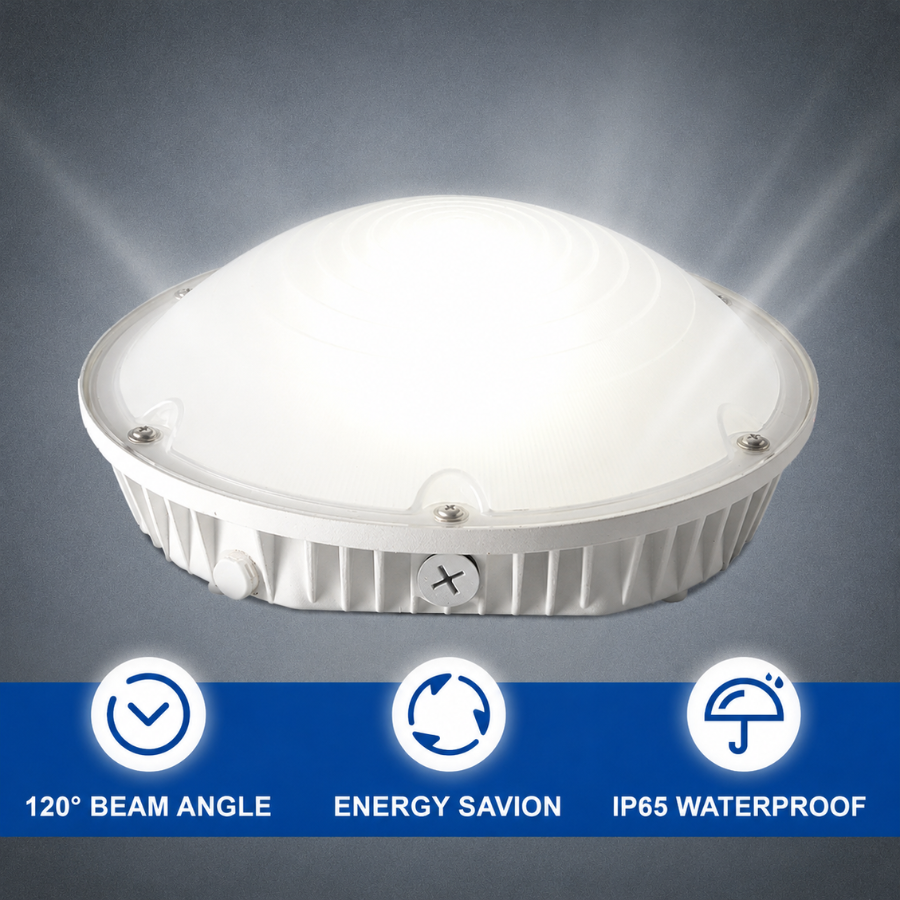 V3 Oval LED Parking Garage Light, 30W/40W/60W Selectable, Up to 9,000 Lumens, 3CCT 3000K/4000K/5000K, Motion Sensor Ready, DLC Premium, 120-277V AC, Commercial LED Garage Ceiling Light, 5-Year Warranty