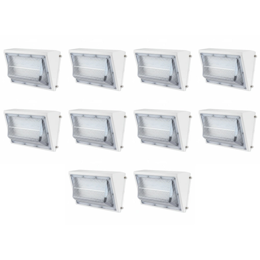 White LED Wall Pack Light, 3-Wattage Selectable (60W/80W/100W), Up to 15,600 Lumens, Up to 400W Metal Halide Equivalent, 3000K/4000K/5000K CCT Selectable, Built-In Dusk-to-Dawn Photocell, 120-277V, DLC Premium, 5-Year Warranty