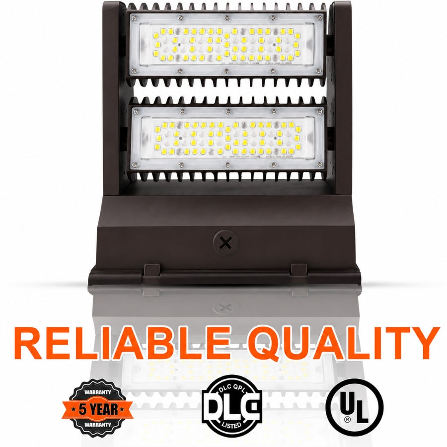 120W Rotatable LED Wall Pack Light, 16,200 Lumens, 400W Metal Halide Equivalent, 350° Adjustable Optics, 120-277V, DLC Premium, 5-Year Warranty