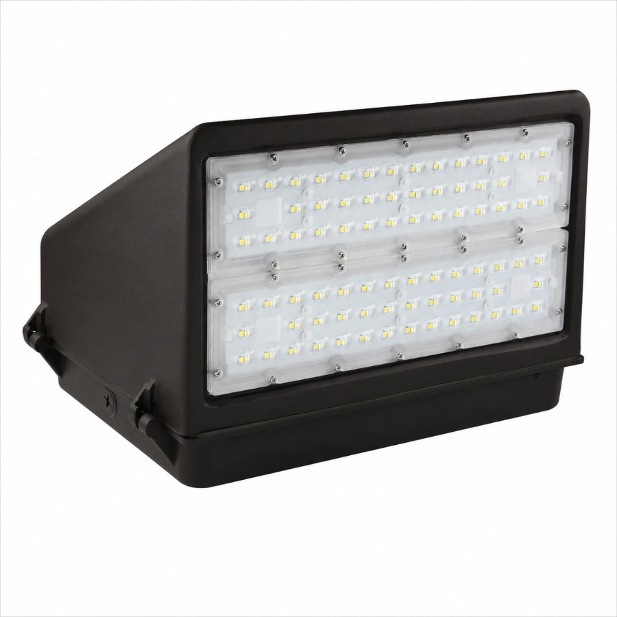 100W Full Cutoff LED Wall Pack Light, 14,000 Lumens, 400W Metal Halide Equivalent, 3000K/4000K/5000K CCT Selectable, Built-In Dusk-to-Dawn Photocell, 120-277V, DLC Premium, 5-Year Warranty