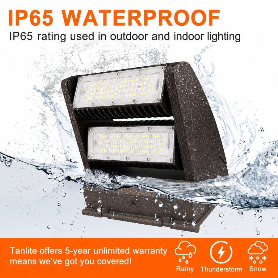 120W Rotatable LED Wall Pack Light, 16,200 Lumens, 400W Metal Halide Equivalent, 350° Adjustable Optics, 120-277V, DLC Premium, 5-Year Warranty