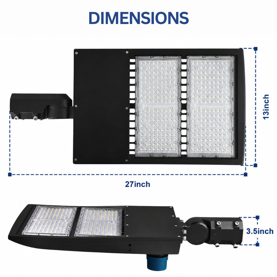 200W/240W/300W Selectable LED Parking Lot Light with Photocell, Up to 39,000 Lumens, 130 LM/W, 1,000W Metal Halide Equivalent, 100-277V, 0-10V Dimmable, Bronze Shoebox Area Light, Slipfitter/Arm Mount/Yoke Bracket, UL Listed