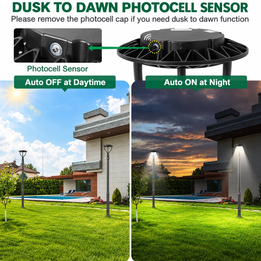 20W/30W/40W/60W CCT & Wattage Tunable Post Top LED Light, 3CCT 3000K/4000K/5000K, 130 LM/W, 120-277V AC, Built-In Photocell, 120° Beam, ETL/cETL & DLC Certified, IP65, 5-Year Warranty, Black Housing