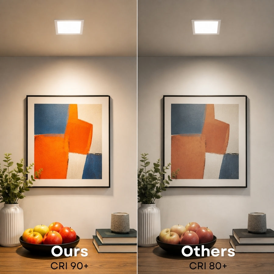 6-Inch Slim Square LED Recessed Downlight, 960 Lumens, 5CCT Selectable 2700K/3000K/3500K/4000K/5000K, Canless IC-Rated Ceiling Light with Junction Box, 12W TRIAC Dimmable Ultra-Thin Wafer Design, 27-36W MH/HPS Equivalent, 120V, 90+ CRI, 5-Year Warranty