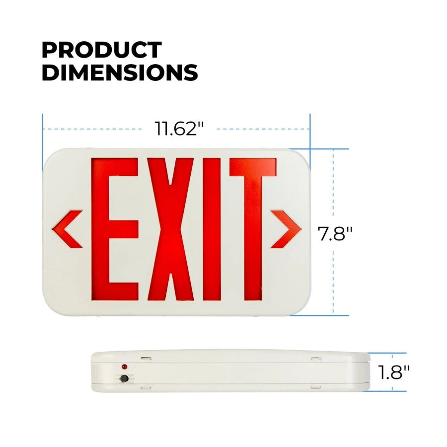 LED Exit Sign with Emergency Battery Backup, Red/Green Letters, Hardwired 120-277V AC, 90-Minute Backup, Double-Face Commercial Exit Light, Wall/Ceiling/Side Mount, UL 924 Listed