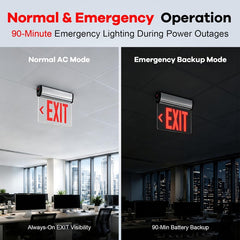 Edge-Lit LED Exit Sign with Emergency Battery Backup, Single-Face Red, Hardwired 120-277V AC, 120-Minute Emergency Runtime, Wall/Ceiling/Side Mount, Commercial Emergency Exit Lighting