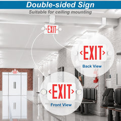 Red LED Exit Sign with Emergency Lights & Battery Backup, 120-277V AC, Wall/Ceiling Mount, Dual Adjustable LED Heads, 90-Minute Emergency Backup, Fire-Resistant Housing, UL 924 Listed, Commercial Emergency Lighting