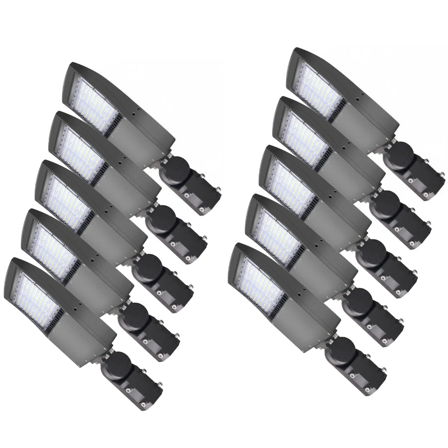 80W/100W/150W Selectable LED Parking Lot Light, Up to 21,000 Lumens, 5000K Daylight, Type III Distribution, 120-277V, 600W Metal Halide Equivalent, 0-10V Dimmable, IP65 Waterproof, Bronze Housing, UL & DLC Certified, 5-Year Warranty