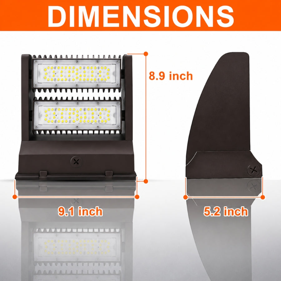 120W Rotatable LED Wall Pack Light, 16,200 Lumens, 400W Metal Halide Equivalent, 350° Adjustable Optics, 120-277V, DLC Premium, 5-Year Warranty