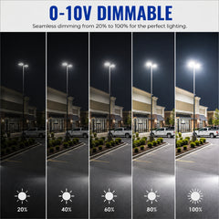 450W LED Shoebox Parking Lot Light, 58,500 Lumens, 1,500W Metal Halide Equivalent, 3000K/4000K/5000K CCT Selectable, Type III Distribution, 100-277V AC, 0-10V Dimmable, Bronze Housing, Slipfitter Mount, IP65, UL & DLC Certified